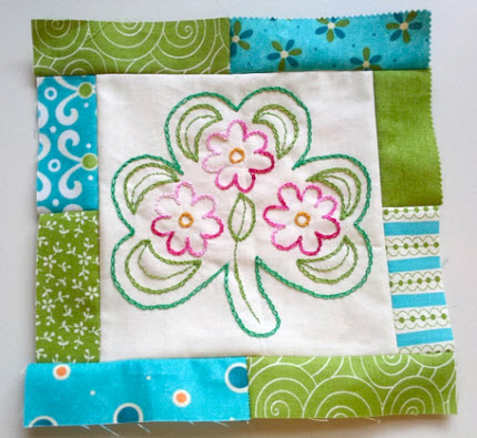 Shamrock and flowers embroidered patchwork