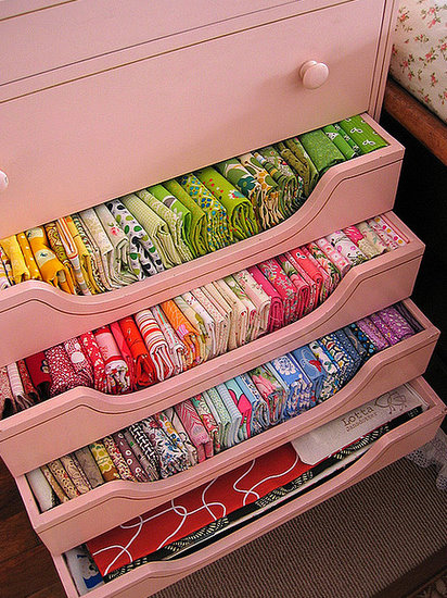 pink dresser fabric storage