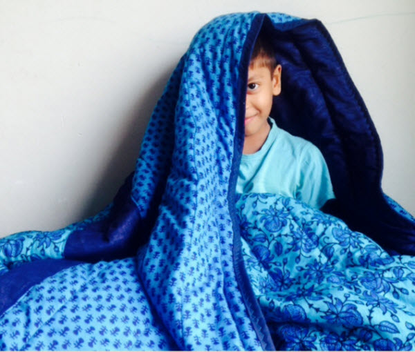 Ocean Blue Indian Quilt with Son