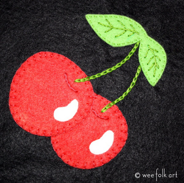 Cherries applique with embroidery