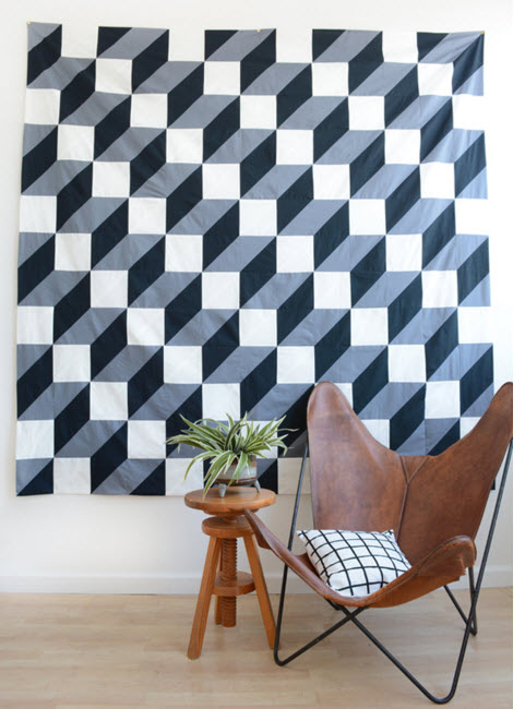 Geometric quilt inspired by Anthroopologie Rug