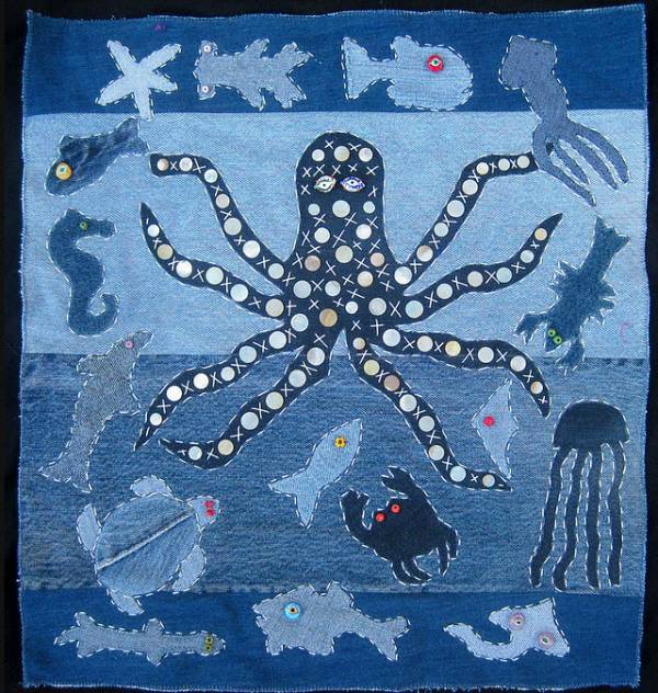 Raw Edge Applique Sea Creatures Wall Hanging